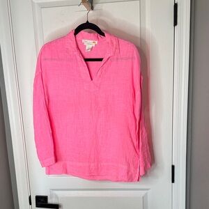 C&C California Vibrant 100% aLinen Pink Tunic Top